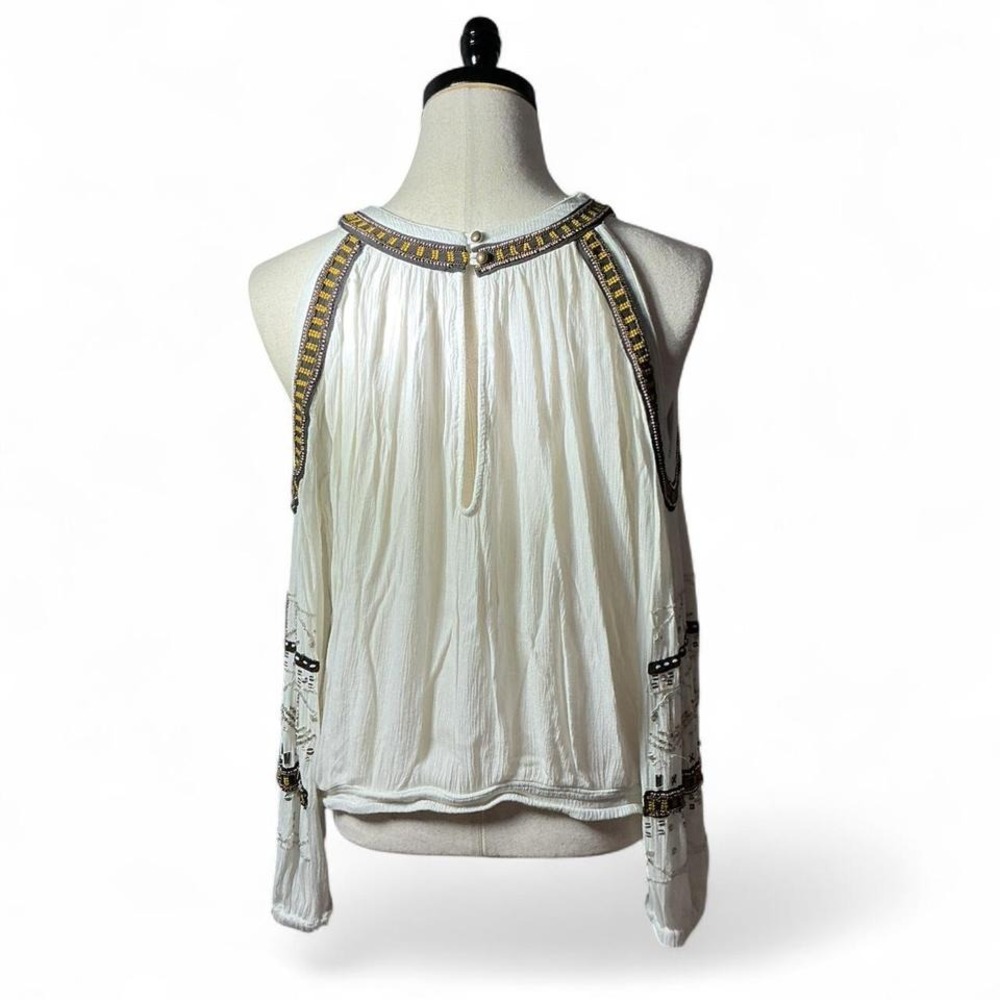 Free People Embroidered Cold Shoulder Long‎ Sleeve Top Blouse Cottagecore - Picture 2 of 6